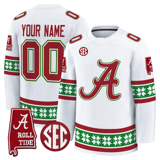 Alabama Crimson Tide Football 2025 'Christmas Edition' Premium Custom Jersey - Hockey Style - Stitched