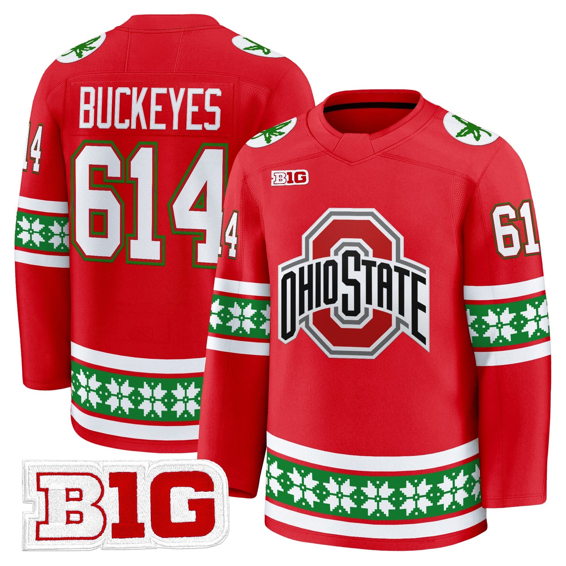 Men's Ohio State Buckeyes Football 2025 'Christmas Edition' Premium Jersey - Hockey Style - Stitched