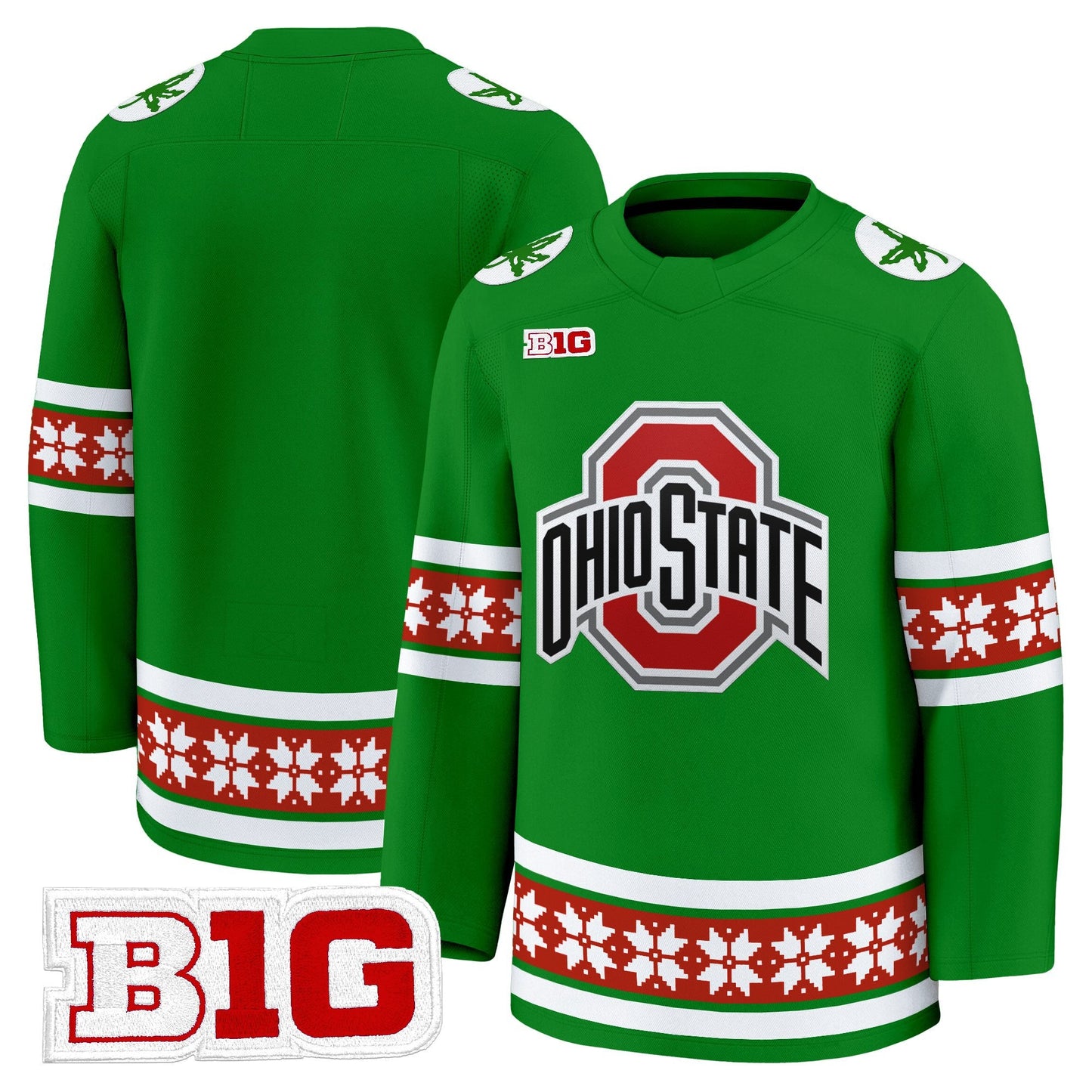 Men's Ohio State Buckeyes Football 2025 'Christmas Edition' Premium Jersey - Hockey Style - Stitched