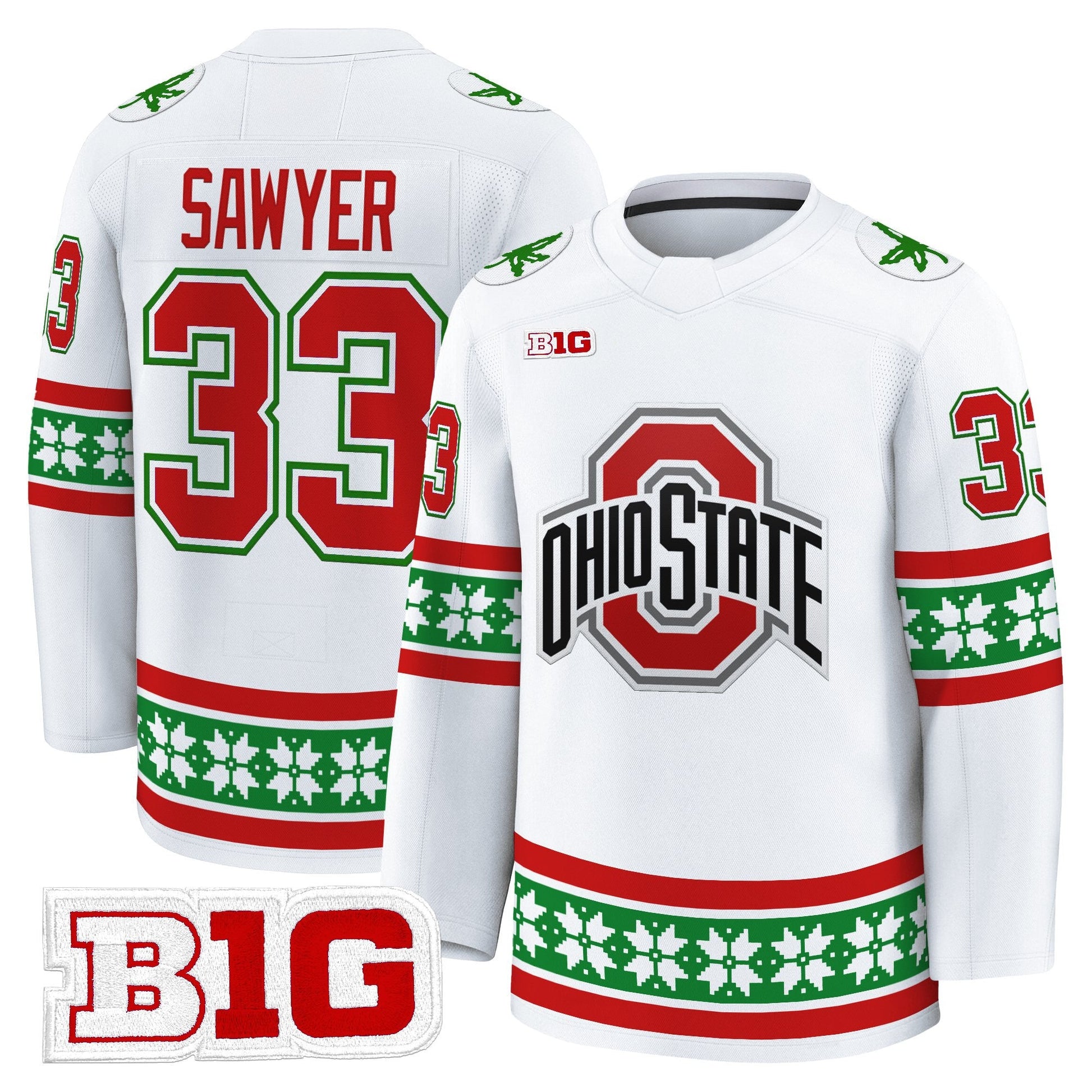 Men's Ohio State Buckeyes Football 2025 'Christmas Edition' Premium Jersey - Hockey Style - Stitched