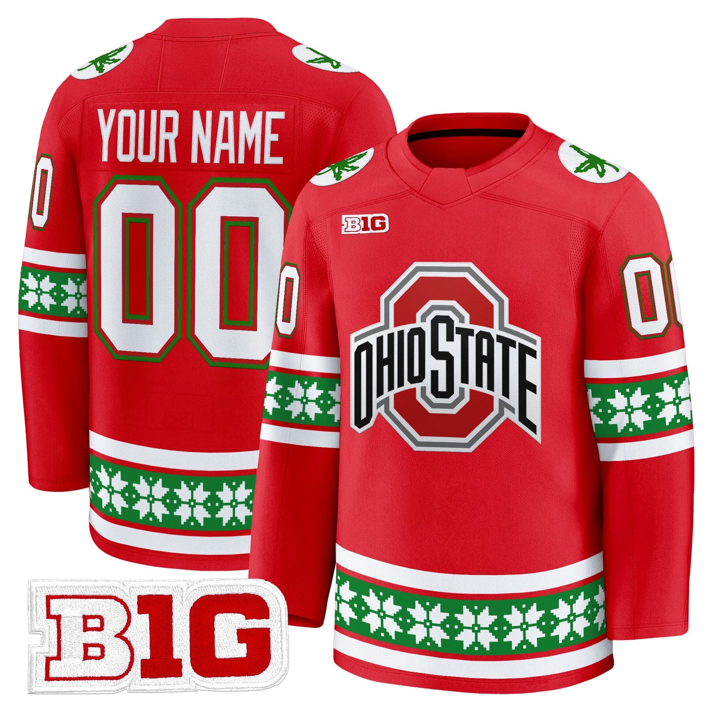 Ohio State Buckeyes Football 2025 'Christmas Edition' Premium Custom Jersey - Hockey Style - Stitched