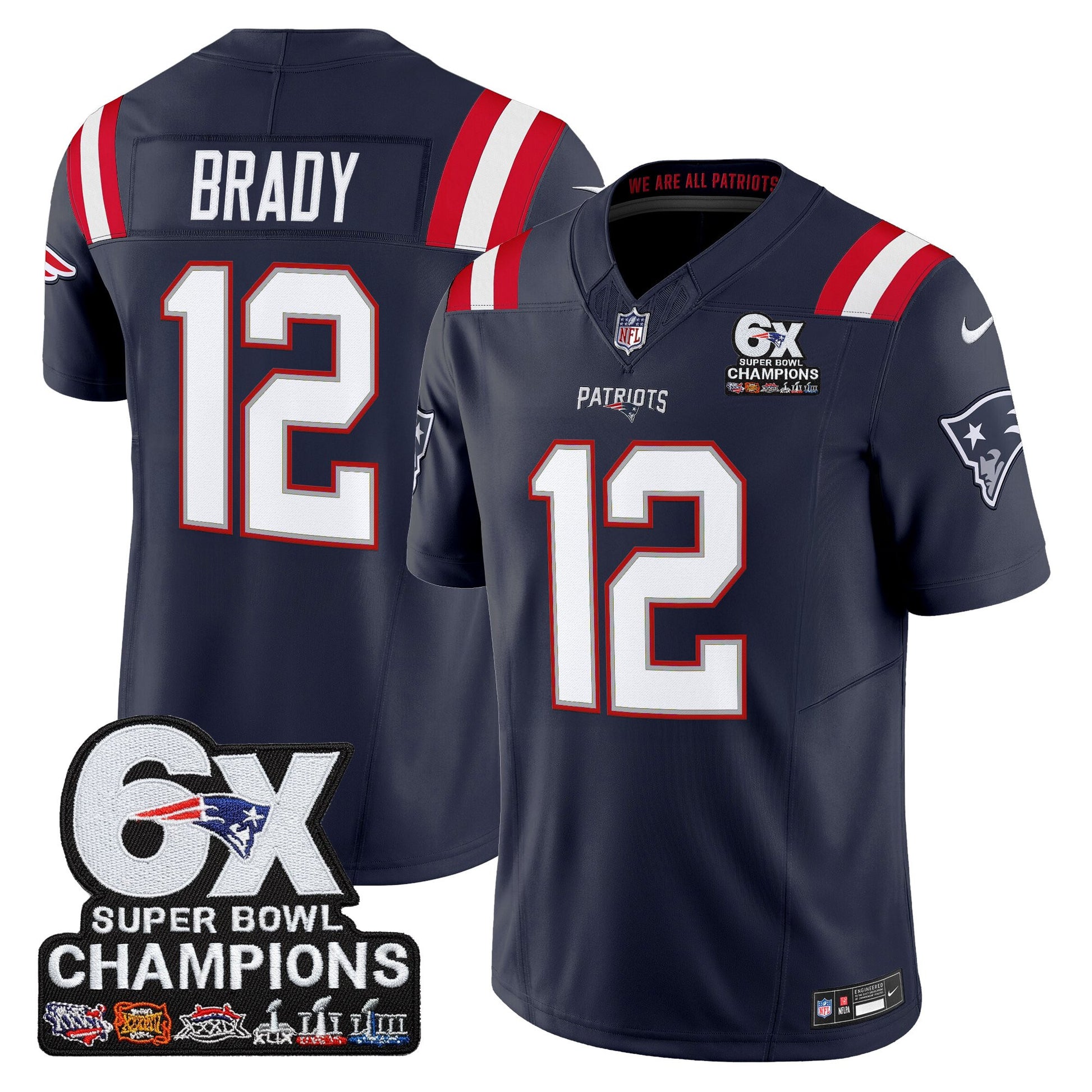 Men's New England Patriots 6-Time Champions Patch Vapor Limited Jersey - All Stitched