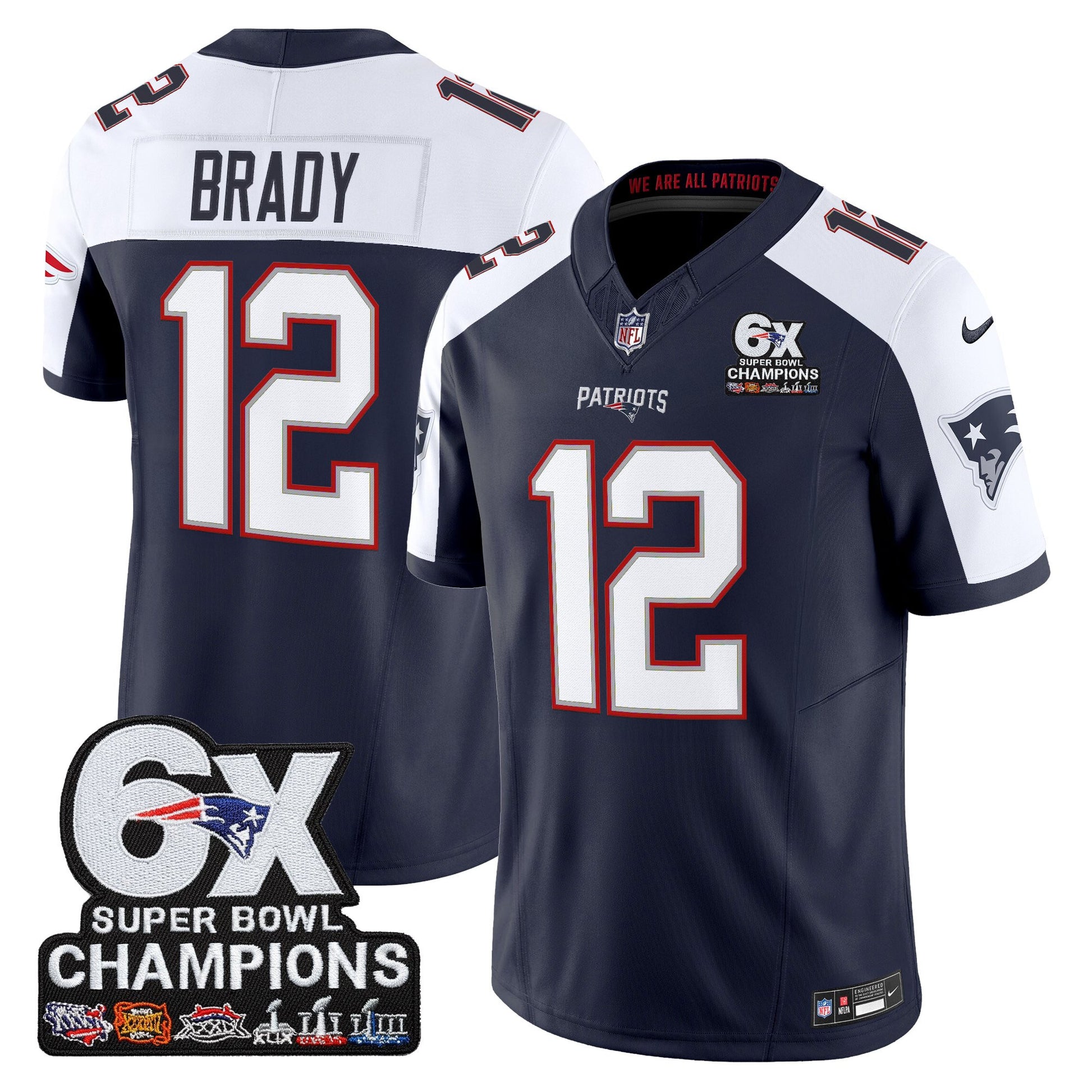 Men's New England Patriots 6-Time Champions Patch Vapor Limited Jersey - All Stitched