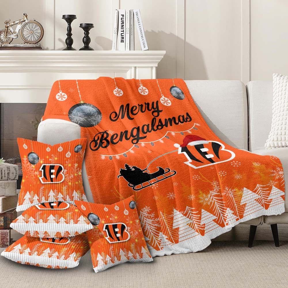 Cincinnati Bengals | Premium Christmas Fleece Blanket & Throw Pillow Combo MM