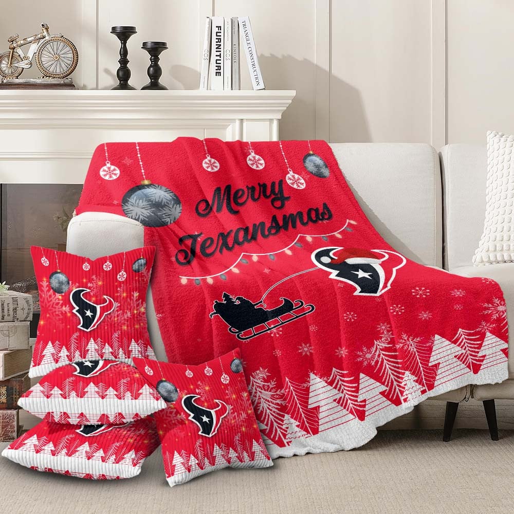 Houston Texans | Premium Christmas Fleece Blanket & Throw Pillow Combo MM