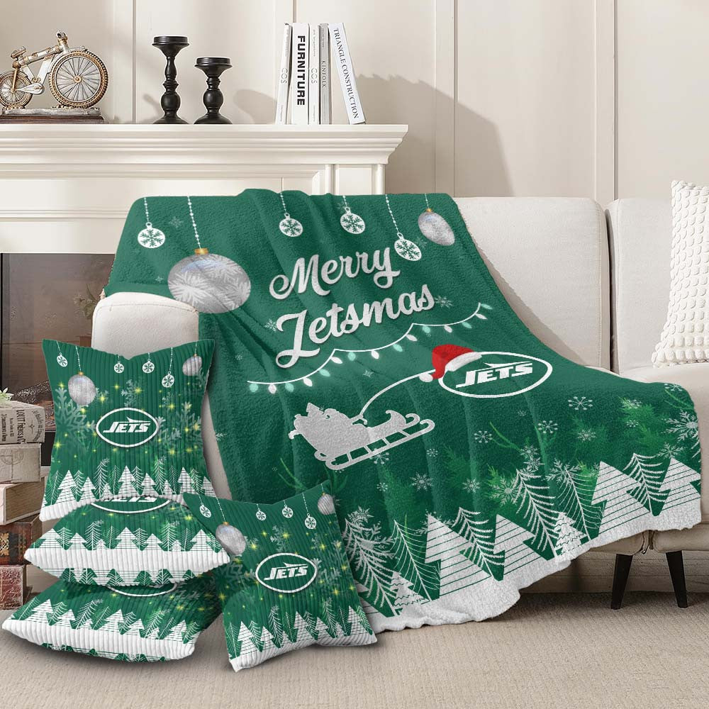 New York Jets | Premium Christmas Fleece Blanket & Throw Pillow Combo MM