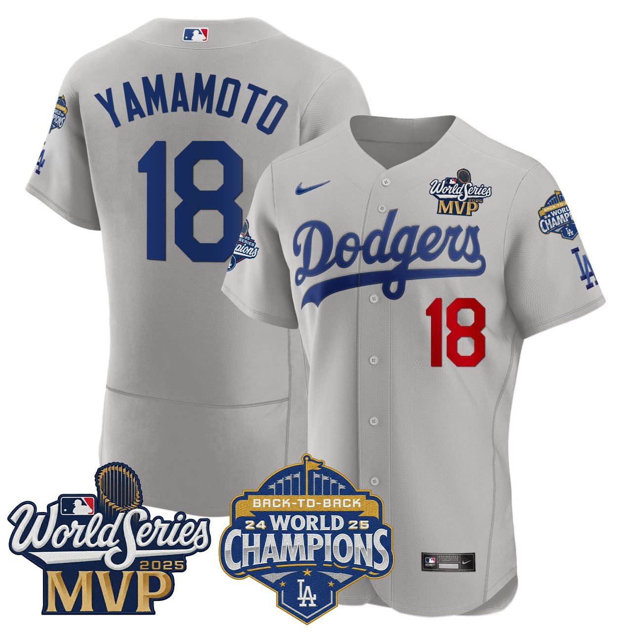 Yoshinobu Yamamoto Dodgers World Series Champions MVP Patch Jersey - All Stitched