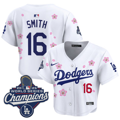 Women's Dodgers 2025 World Series Champions x Tokyo Series Crop Top Baseball Jersey - All Stitched