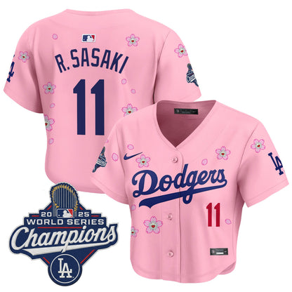 Women's Dodgers 2025 World Series Champions x Tokyo Series Crop Top Baseball Jersey - All Stitched