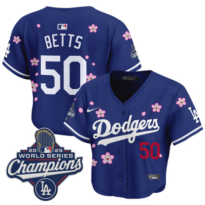 Women's Dodgers 2025 World Series Champions x Tokyo Series Crop Top Baseball Jersey - All Stitched