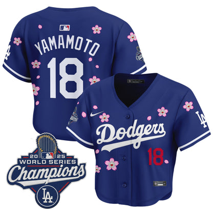 Women's Dodgers 2025 World Series Champions x Tokyo Series Crop Top Baseball Jersey - All Stitched