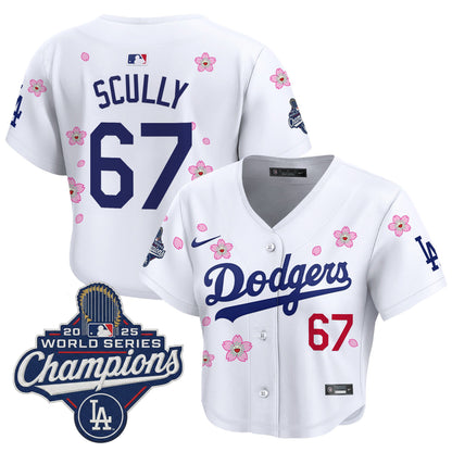 Women's Dodgers 2025 World Series Champions x Tokyo Series Crop Top Baseball Jersey - All Stitched