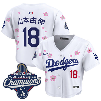 Women's Dodgers 2025 World Series Champions x Tokyo Series Crop Top Baseball Jersey - All Stitched
