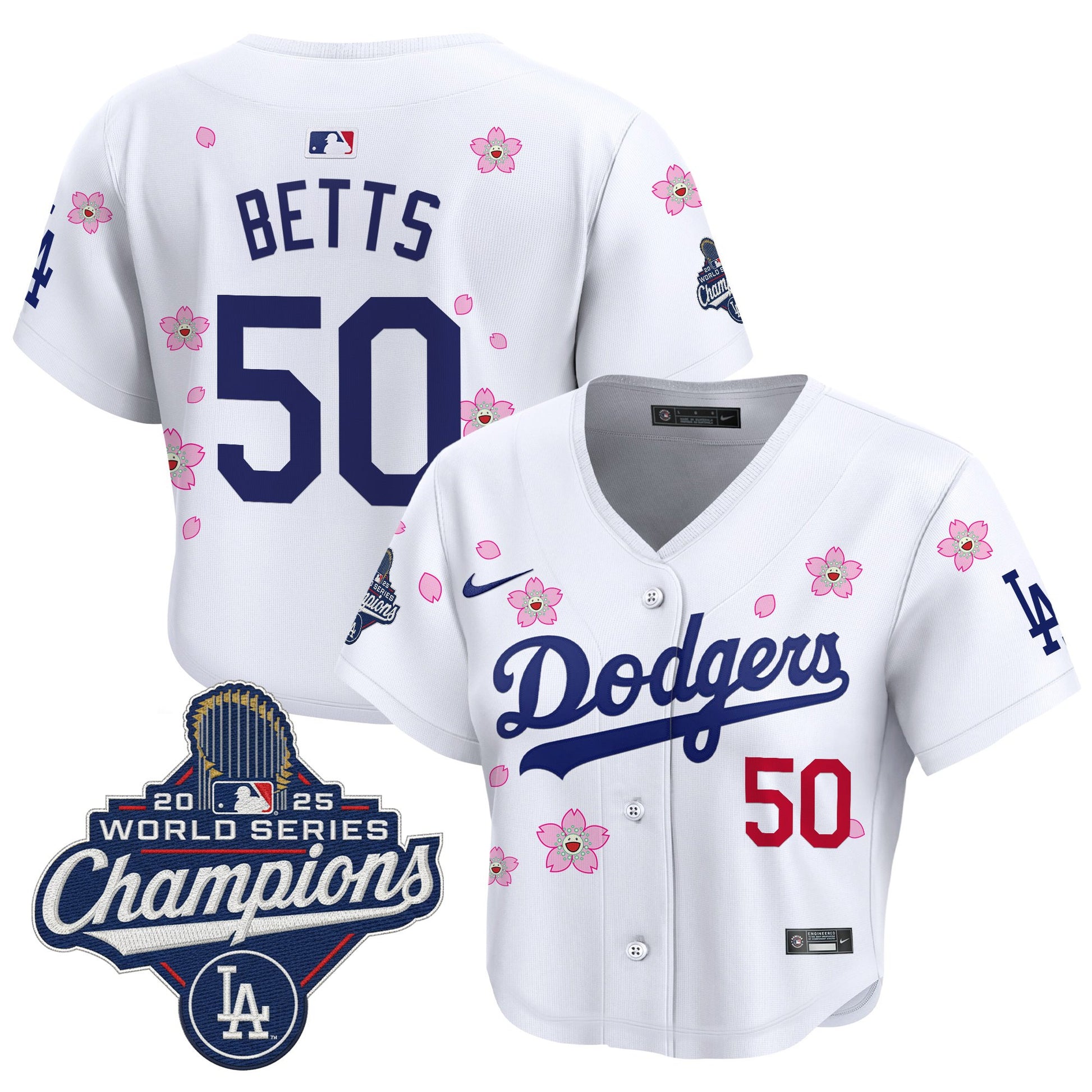 Women's Dodgers 2025 World Series Champions x Tokyo Series Crop Top Baseball Jersey - All Stitched