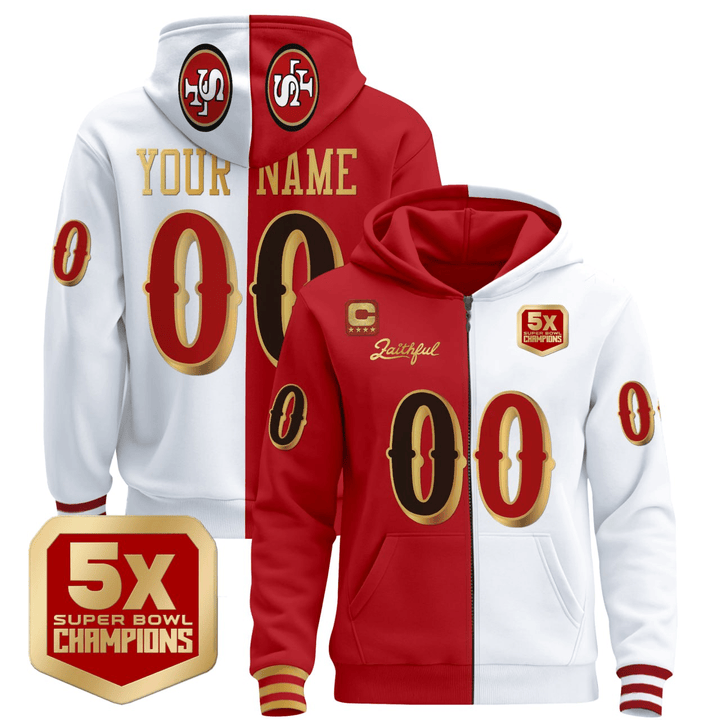 San Francisco 49ers Split Custom Zip-up Hoodie - All Stitched
