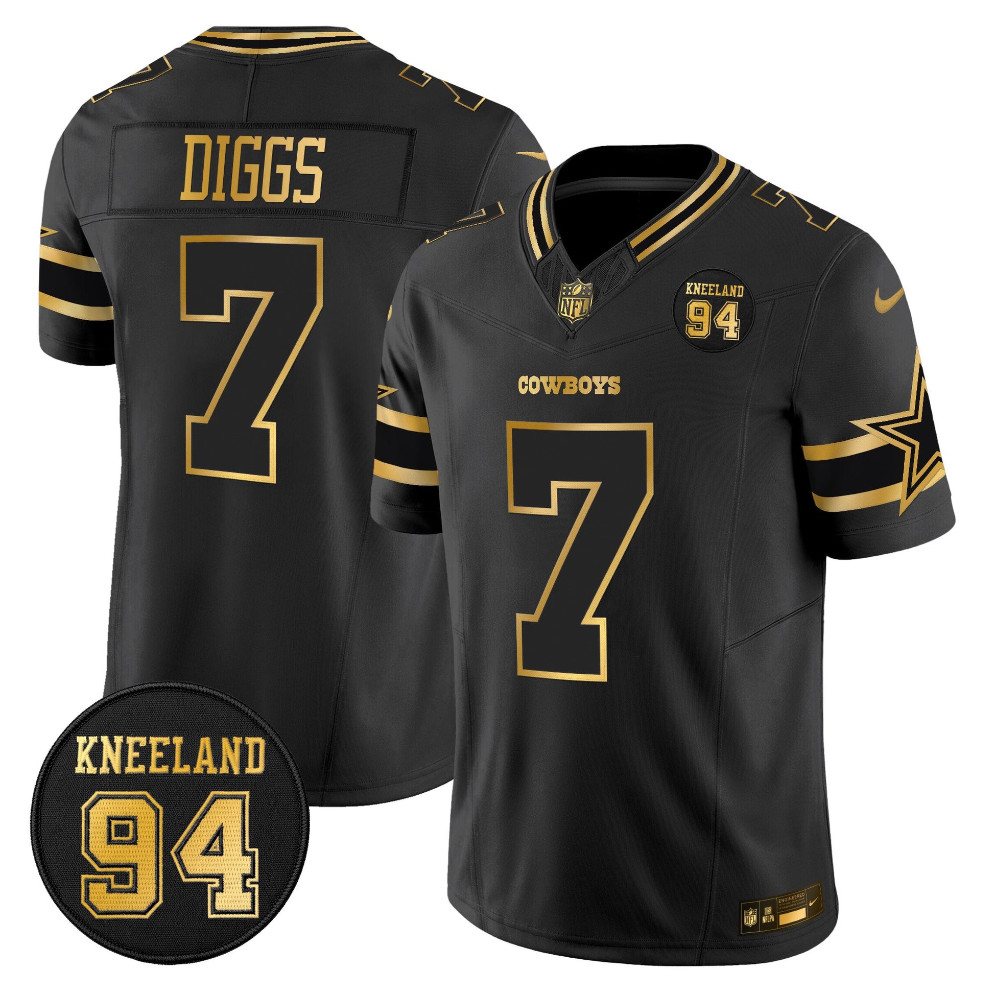 Men's Dallas Cowboys #94 Marshawn Kneeland Memorial Patch Gold Vapor Limited Jersey - All Stitched