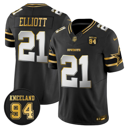 Men's Dallas Cowboys #94 Marshawn Kneeland Memorial Patch Gold Vapor Limited Jersey - All Stitched