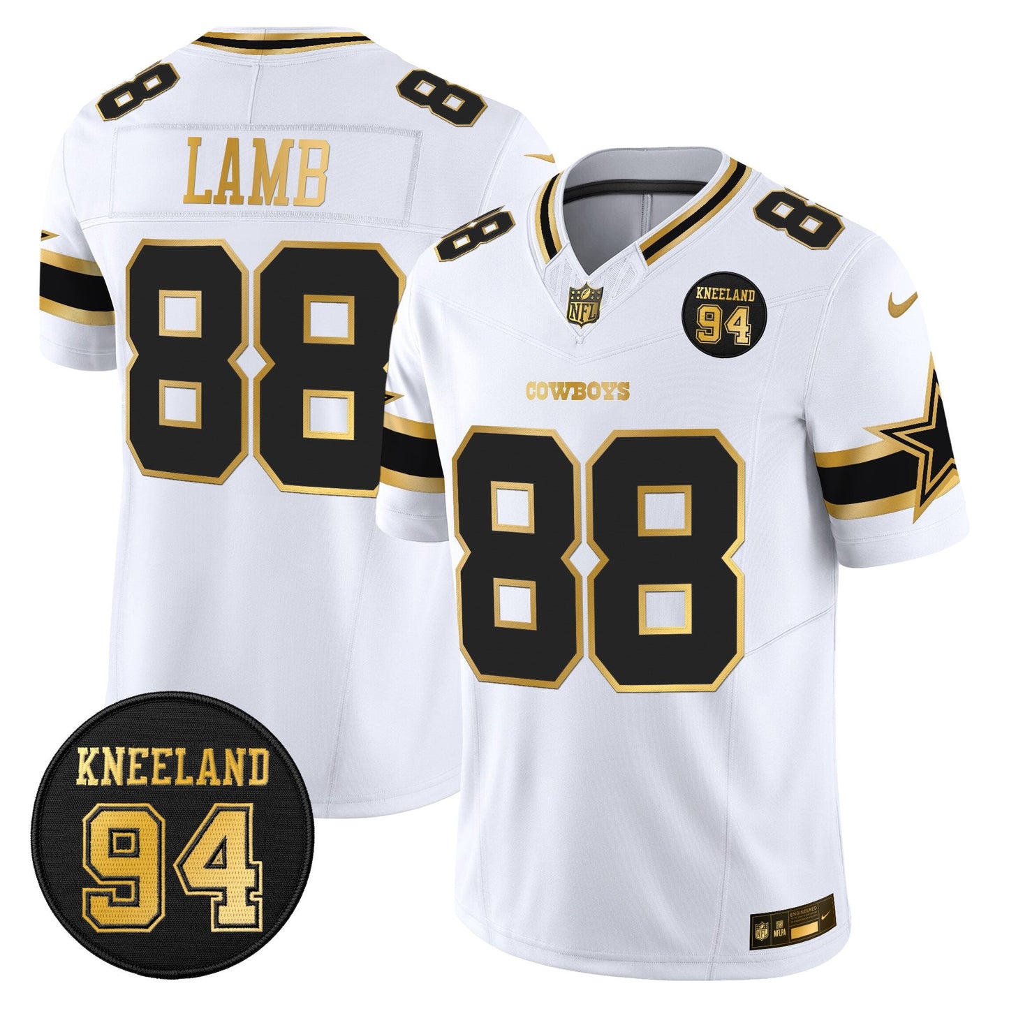 Men's Dallas Cowboys #94 Marshawn Kneeland Memorial Patch Gold Vapor Limited Jersey - All Stitched