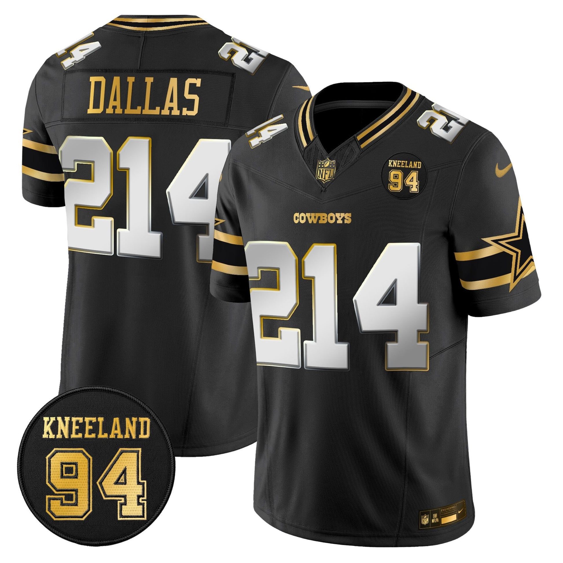 Men's Dallas Cowboys #94 Marshawn Kneeland Memorial Patch Gold Vapor Limited Jersey - All Stitched