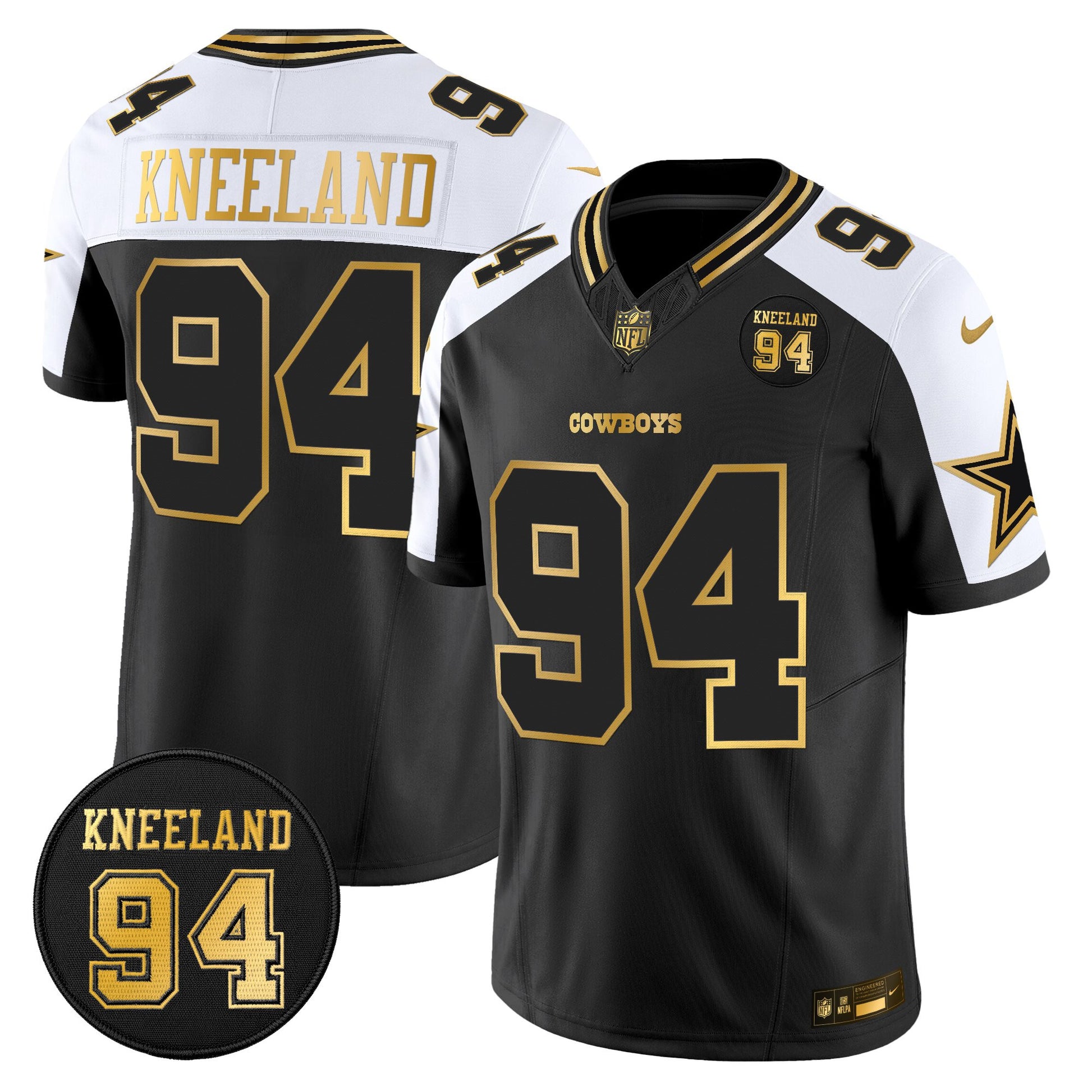 Men's Dallas Cowboys #94 Marshawn Kneeland Memorial Patch Gold Vapor Limited Jersey - All Stitched