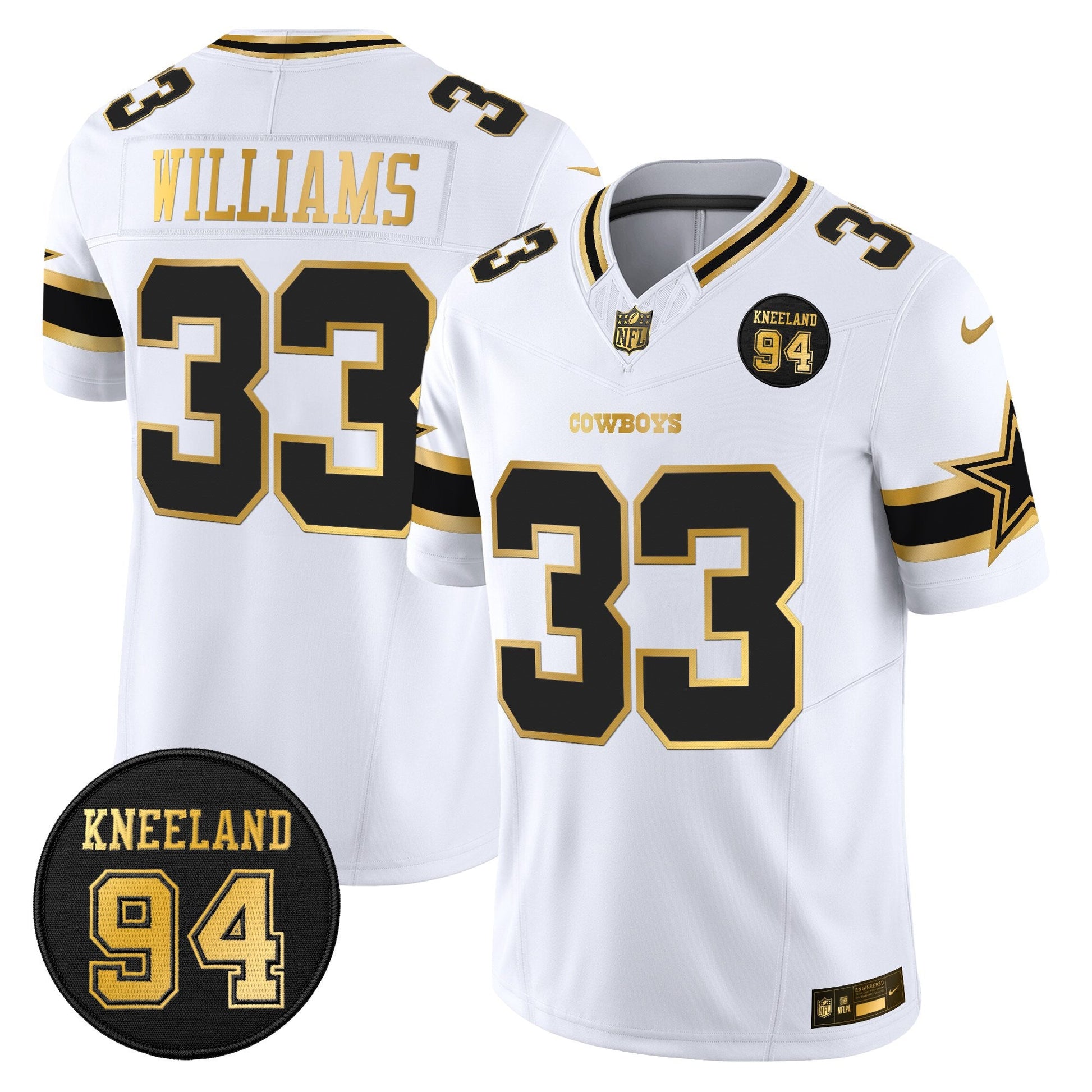 Men's Dallas Cowboys #94 Marshawn Kneeland Memorial Patch Gold Vapor Limited Jersey - All Stitched