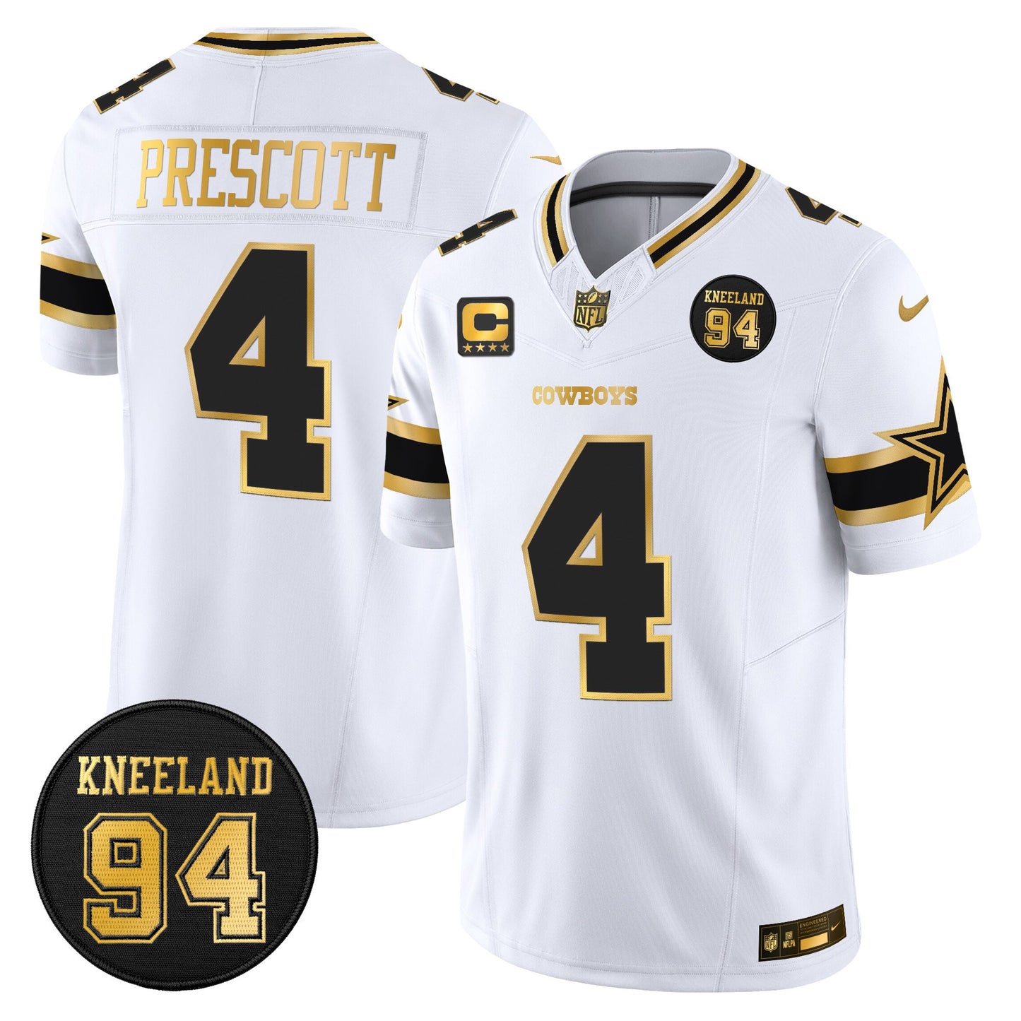 Men's Dallas Cowboys #94 Marshawn Kneeland Memorial Patch Gold Vapor Limited Jersey - All Stitched