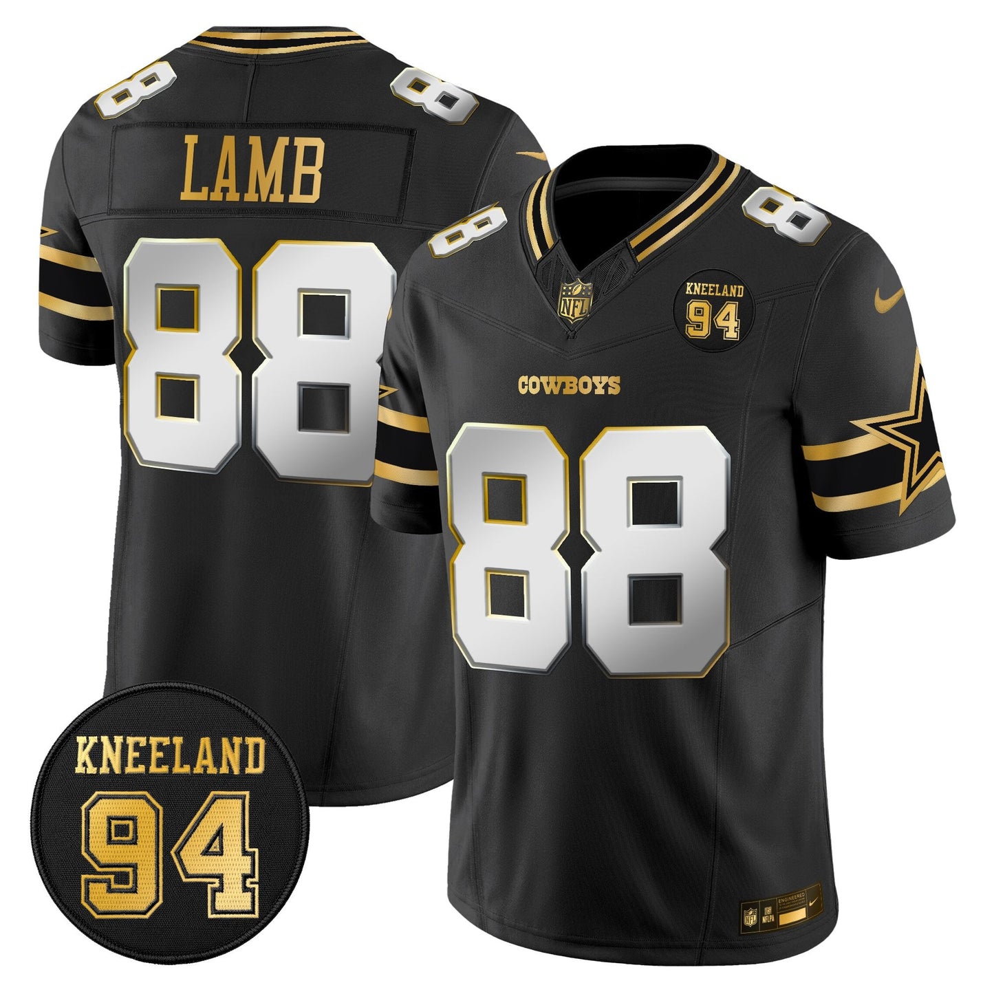 Men's Dallas Cowboys #94 Marshawn Kneeland Memorial Patch Gold Vapor Limited Jersey - All Stitched