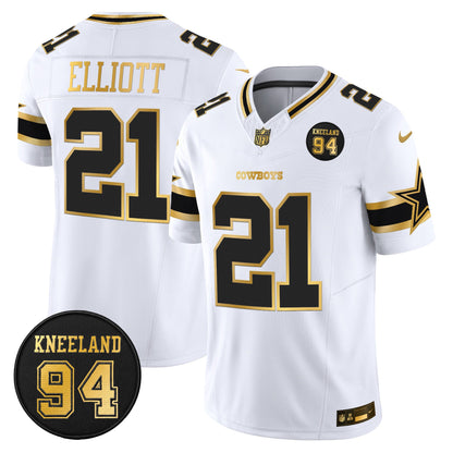 Men's Dallas Cowboys #94 Marshawn Kneeland Memorial Patch Gold Vapor Limited Jersey - All Stitched