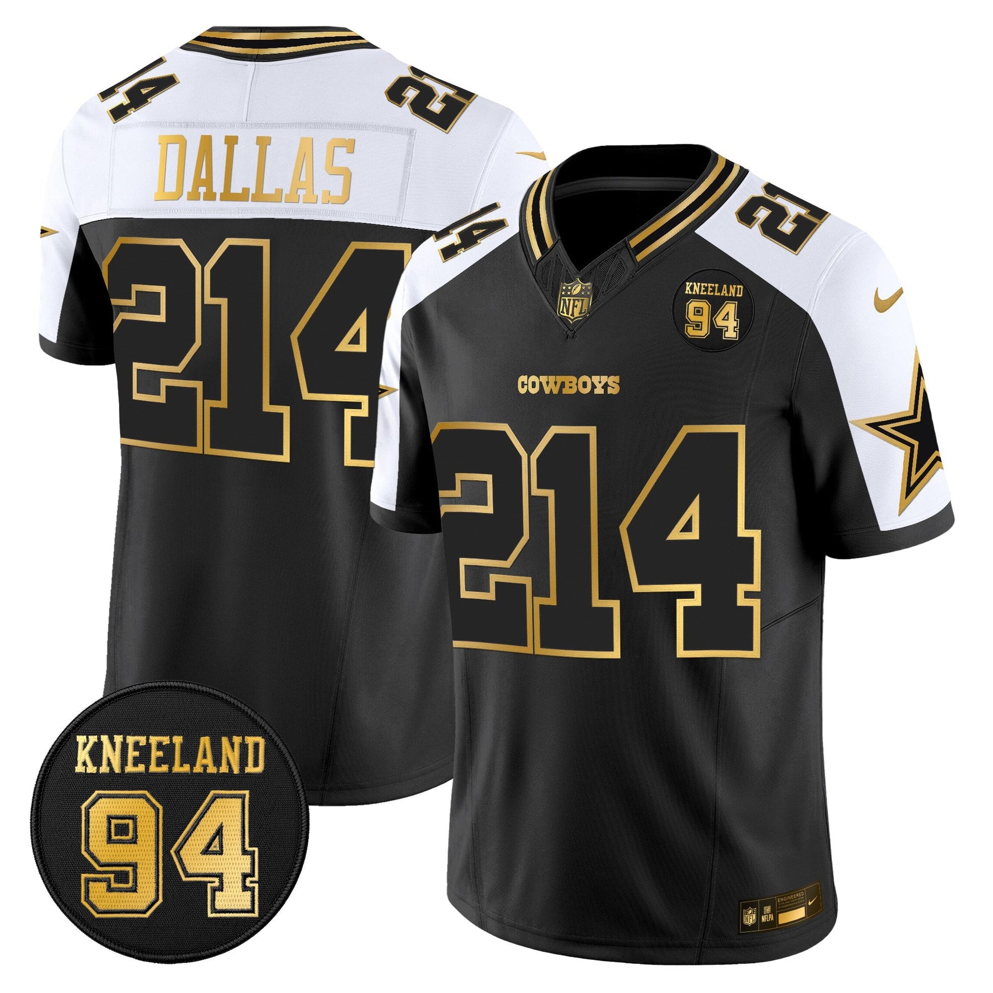 Men's Dallas Cowboys #94 Marshawn Kneeland Memorial Patch Gold Vapor Limited Jersey - All Stitched