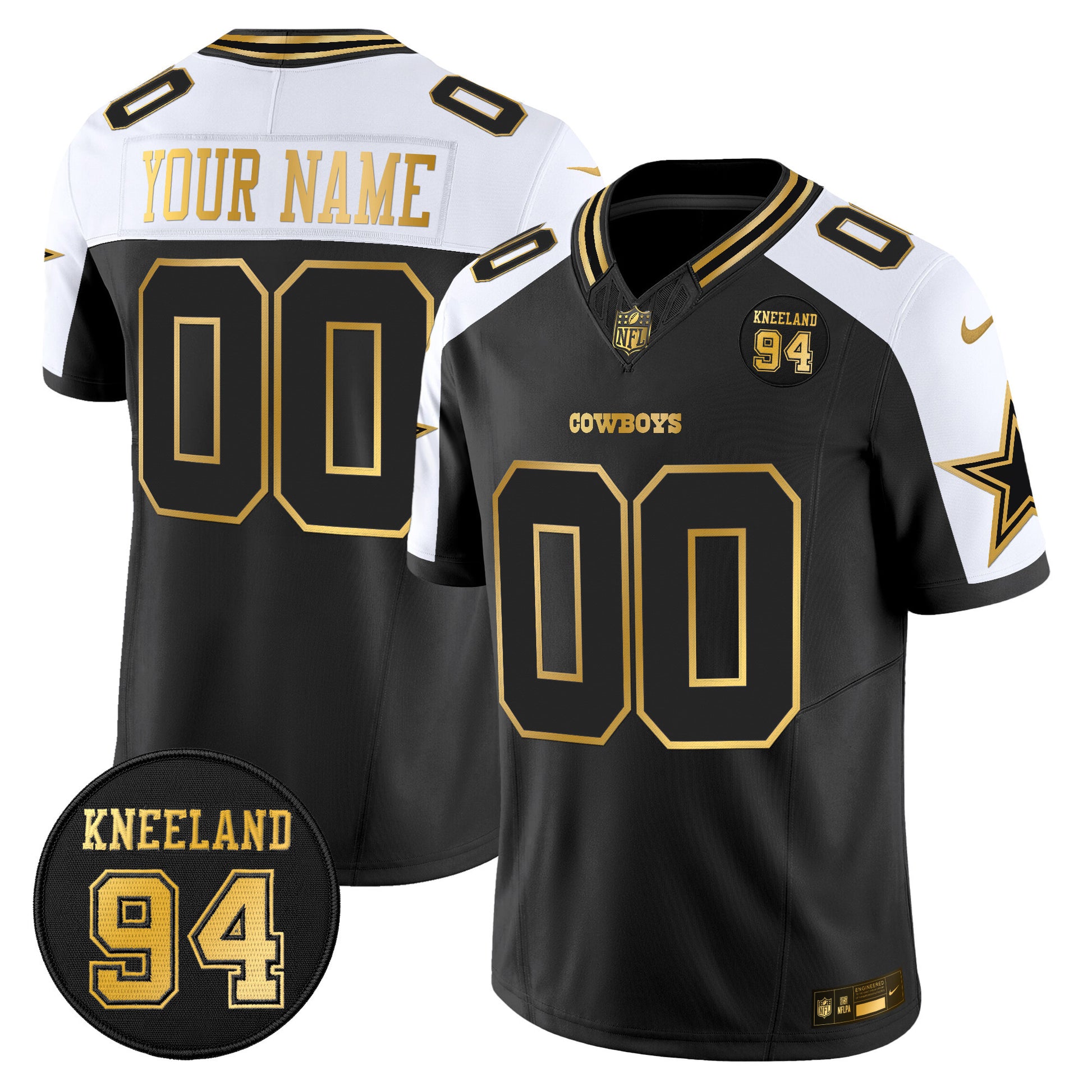 Dallas Cowboys #94 Marshawn Kneeland Memorial Patch Gold Vapor Limited Custom Jersey - All Stitched