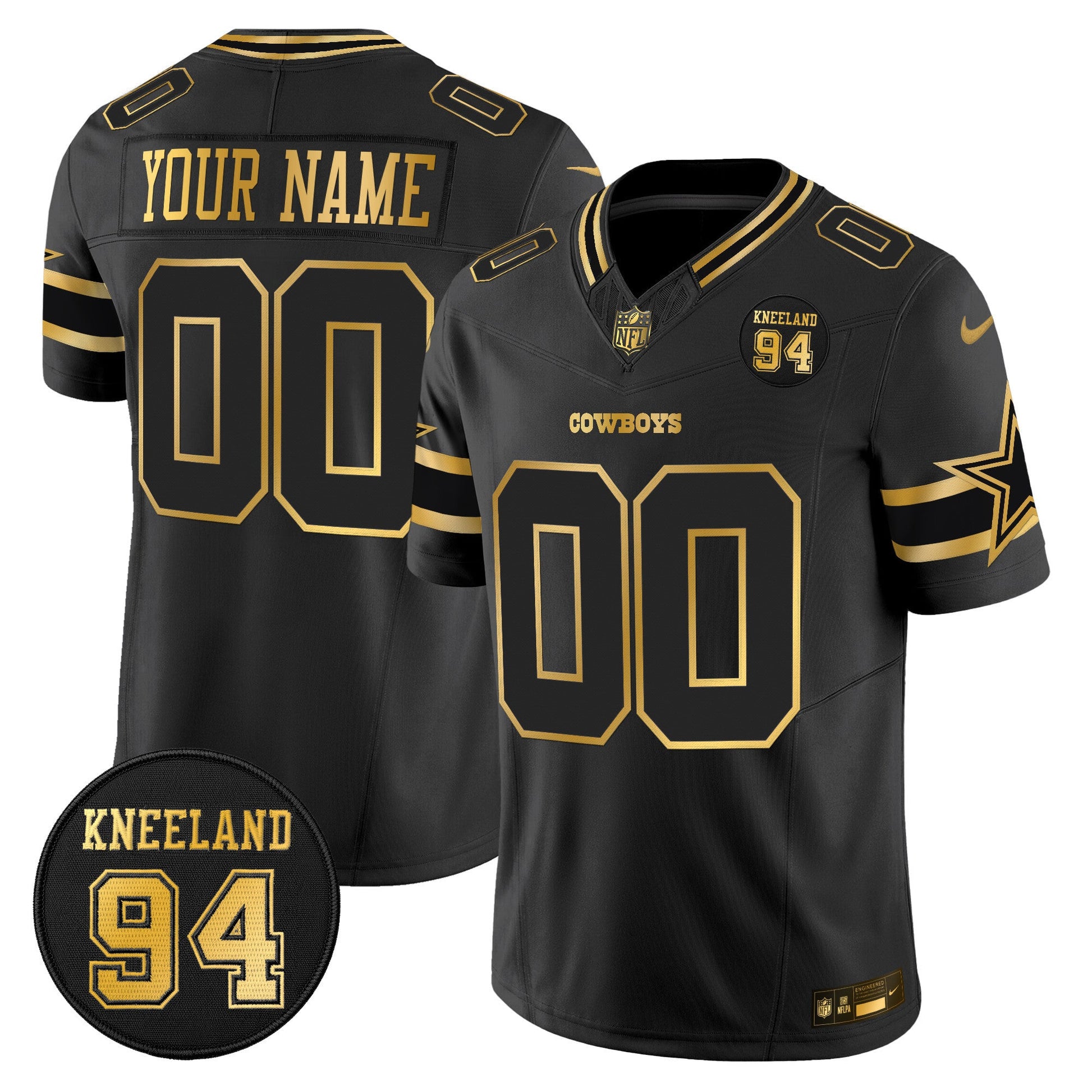 Dallas Cowboys #94 Marshawn Kneeland Memorial Patch Gold Vapor Limited Custom Jersey - All Stitched