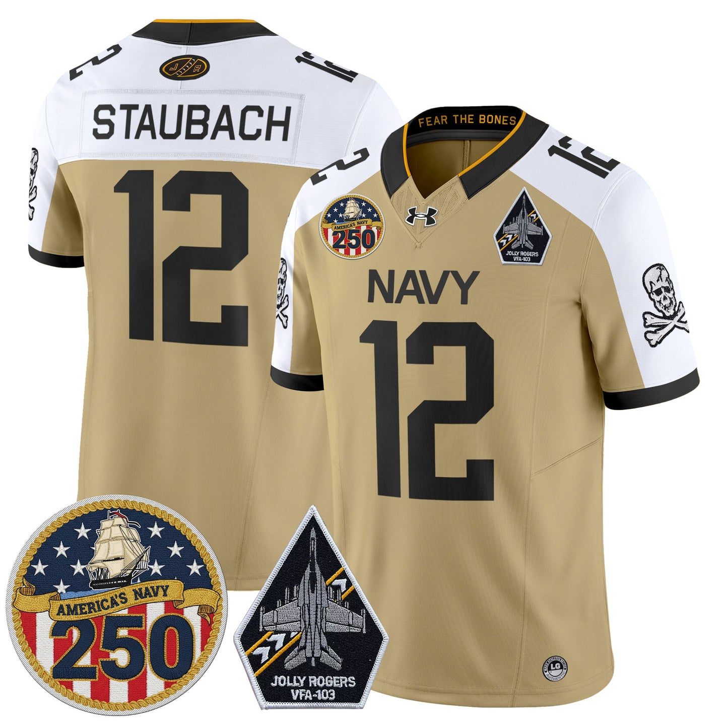 Men's Navy Midshipmen 'Jolly Rogers Edition' Vapor Limited Jersey - 250th Anniversary Patch - All Stitched