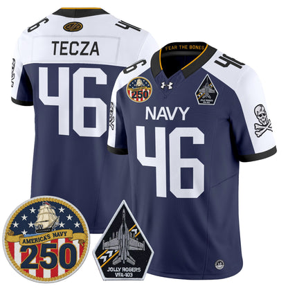 Men's Navy Midshipmen 'Jolly Rogers Edition' Vapor Limited Jersey - 250th Anniversary Patch - All Stitched
