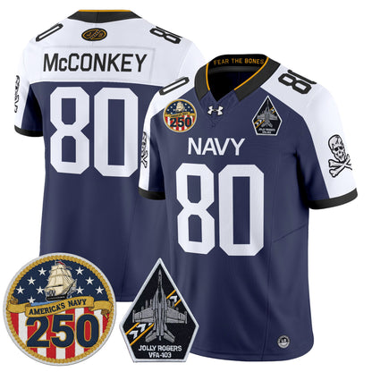 Men's Navy Midshipmen 'Jolly Rogers Edition' Vapor Limited Jersey - 250th Anniversary Patch - All Stitched