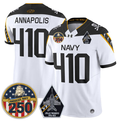 Men's Navy Midshipmen 'Jolly Rogers Edition' Vapor Limited Jersey - 250th Anniversary Patch - All Stitched