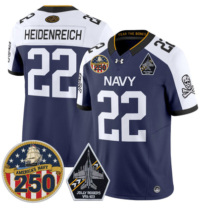 Men's Navy Midshipmen 'Jolly Rogers Edition' Vapor Limited Jersey - 250th Anniversary Patch - All Stitched
