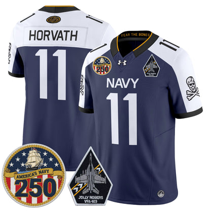 Men's Navy Midshipmen 'Jolly Rogers Edition' Vapor Limited Jersey - 250th Anniversary Patch - All Stitched