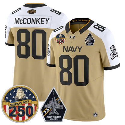 Men's Navy Midshipmen 'Jolly Rogers Edition' Vapor Limited Jersey - 250th Anniversary Patch - All Stitched