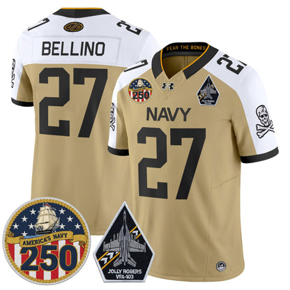 Men's Navy Midshipmen 'Jolly Rogers Edition' Vapor Limited Jersey - 250th Anniversary Patch - All Stitched