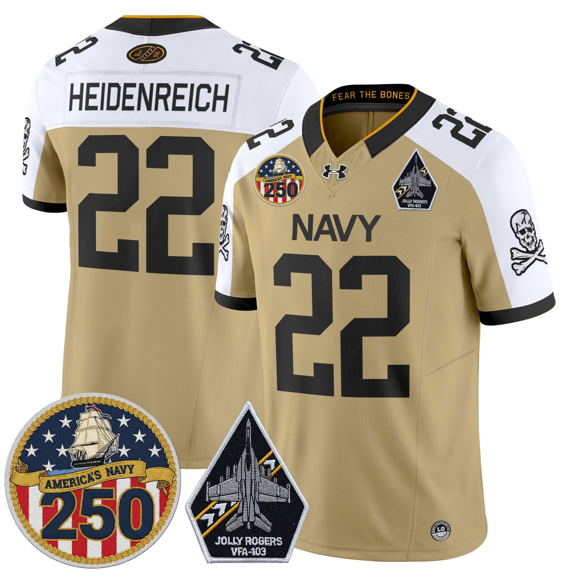 Men's Navy Midshipmen 'Jolly Rogers Edition' Vapor Limited Jersey - 250th Anniversary Patch - All Stitched