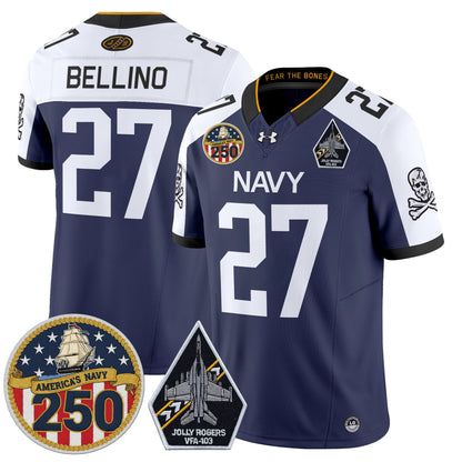 Men's Navy Midshipmen 'Jolly Rogers Edition' Vapor Limited Jersey - 250th Anniversary Patch - All Stitched