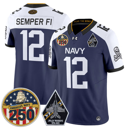 Men's Navy Midshipmen 'Jolly Rogers Edition' Vapor Limited Jersey - 250th Anniversary Patch - All Stitched