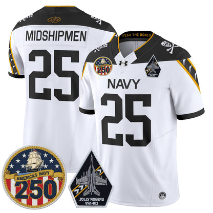 Men's Navy Midshipmen 'Jolly Rogers Edition' Vapor Limited Jersey - 250th Anniversary Patch - All Stitched