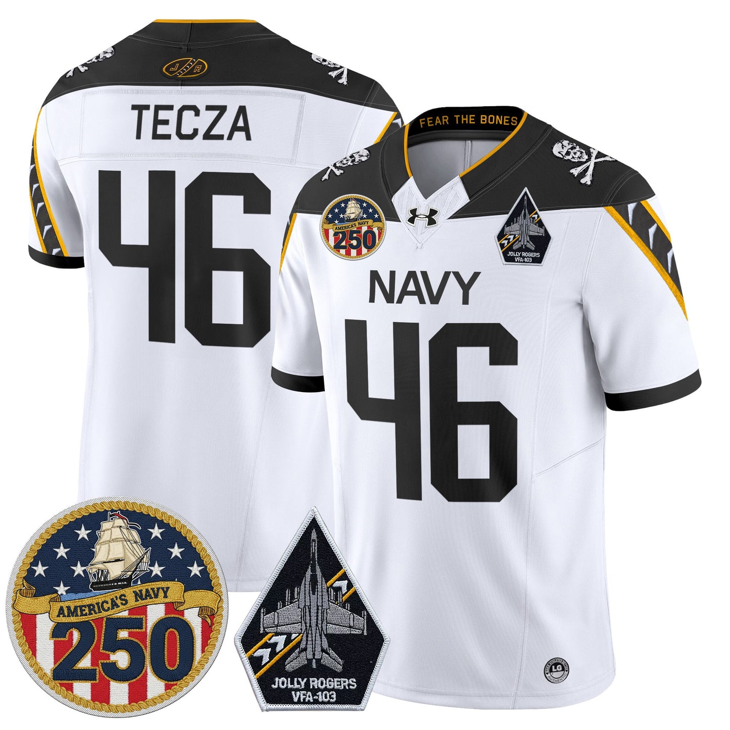 Men's Navy Midshipmen 'Jolly Rogers Edition' Vapor Limited Jersey - 250th Anniversary Patch - All Stitched