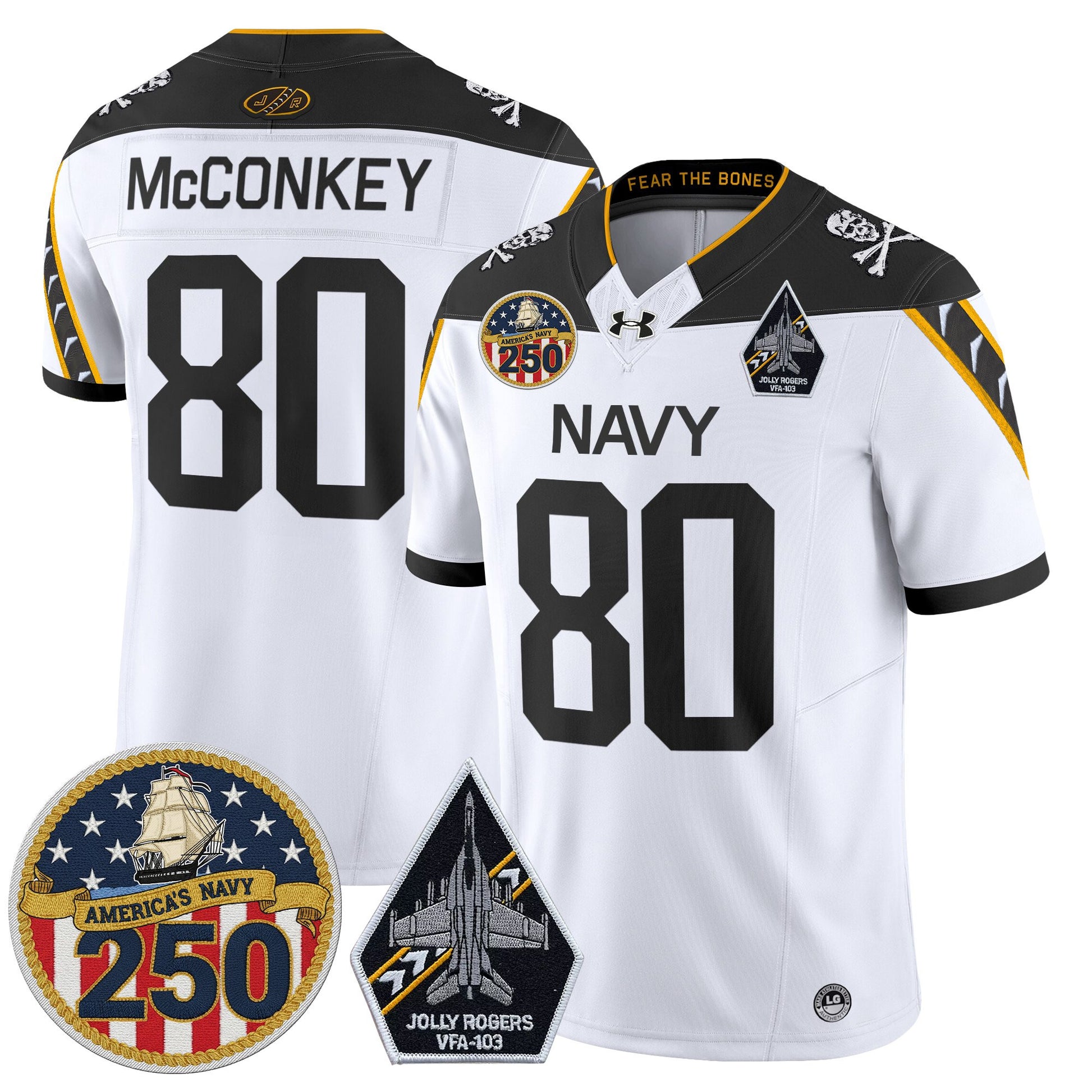 Men's Navy Midshipmen 'Jolly Rogers Edition' Vapor Limited Jersey - 250th Anniversary Patch - All Stitched