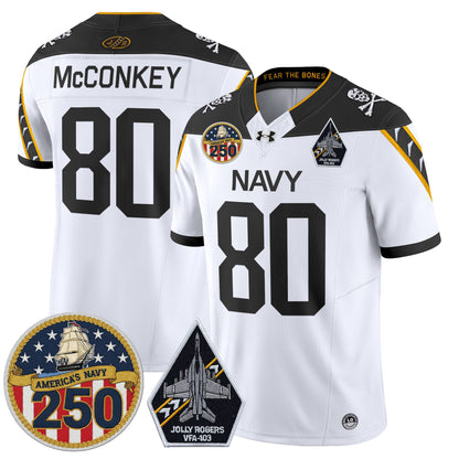Men's Navy Midshipmen 'Jolly Rogers Edition' Vapor Limited Jersey - 250th Anniversary Patch - All Stitched