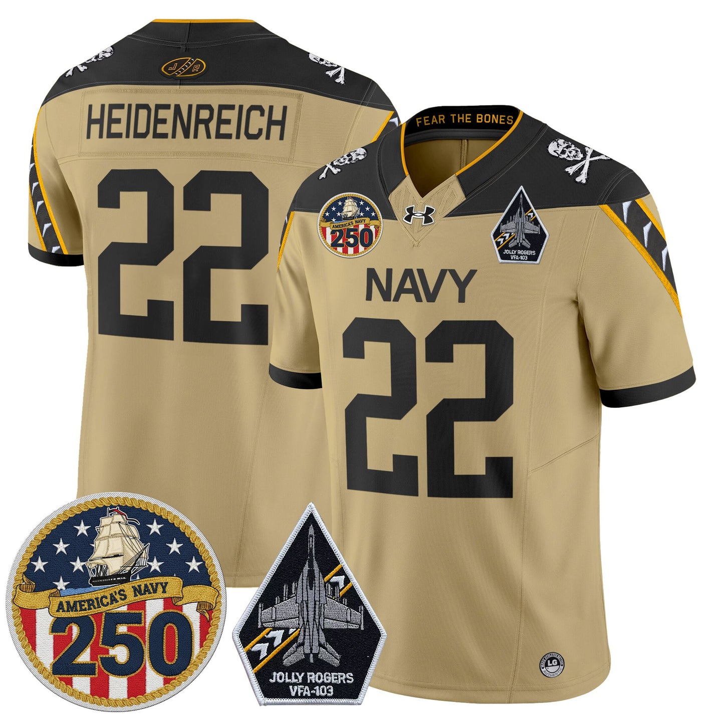 Men's Navy Midshipmen 'Jolly Rogers Edition' Vapor Limited Jersey - 250th Anniversary Patch - All Stitched