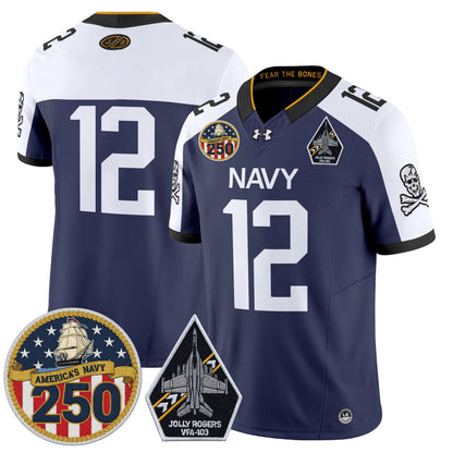 Men's Navy Midshipmen 'Jolly Rogers Edition' Vapor Limited Jersey - 250th Anniversary Patch - All Stitched