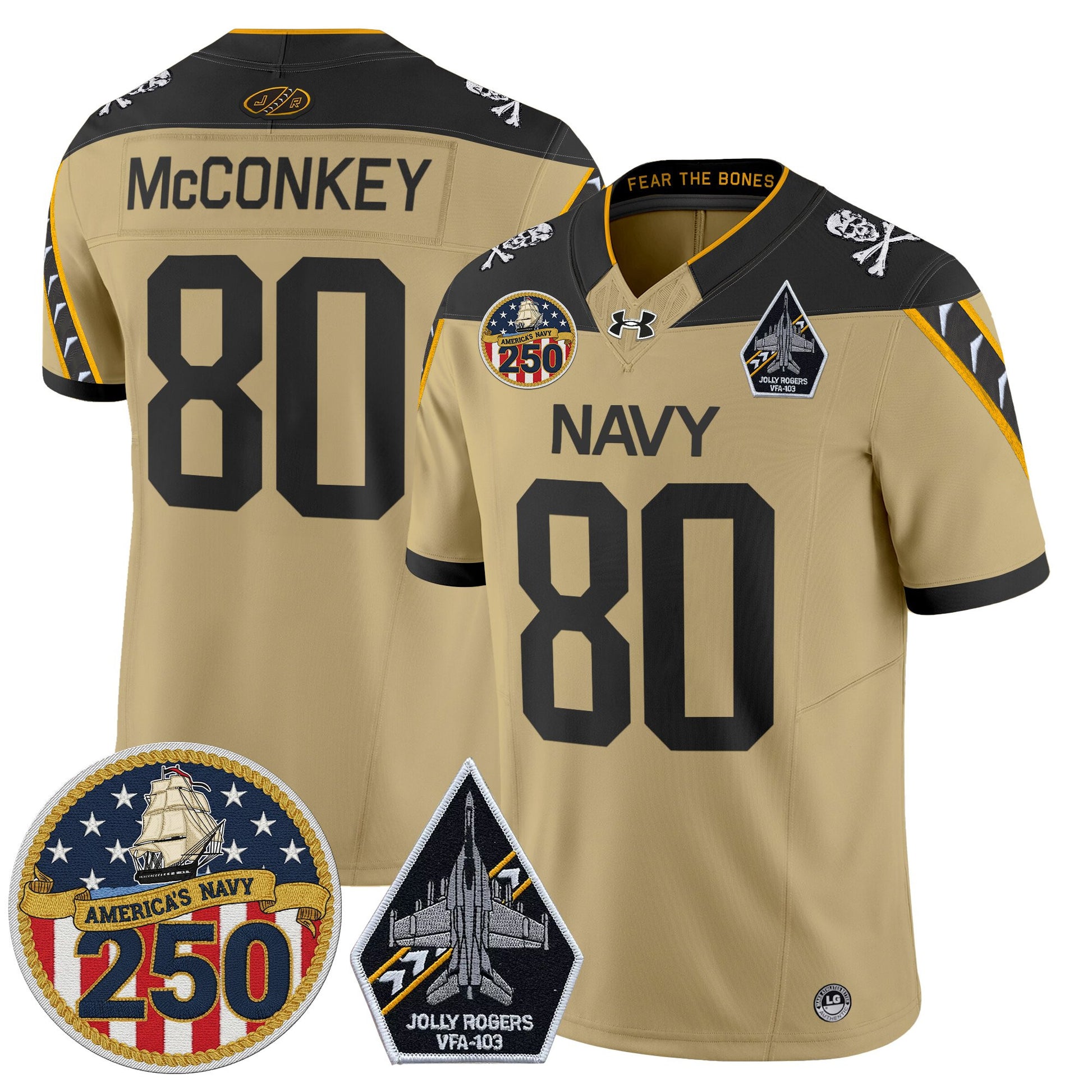 Men's Navy Midshipmen 'Jolly Rogers Edition' Vapor Limited Jersey - 250th Anniversary Patch - All Stitched
