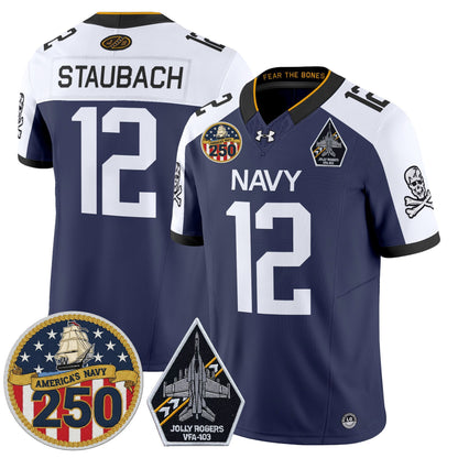 Men's Navy Midshipmen 'Jolly Rogers Edition' Vapor Limited Jersey - 250th Anniversary Patch - All Stitched